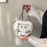 Heart-shaped Women Small Pu Leather Handbags Motorcycle Bag Ladies Rivet Crossbo