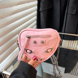 Heart-shaped Women Small Pu Leather Handbags Motorcycle Bag Ladies Rivet Crossbo