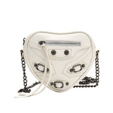 Heart-shaped Women Small Pu Leather Handbags Motorcycle Bag Ladies Rivet Crossbo
