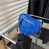 Heart-shaped Women Small Pu Leather Handbags Motorcycle Bag Ladies Rivet Crossbo