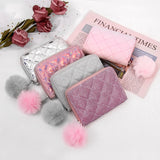 Heart-Shaped Laser PU Wallet Plush Sequin Handbag