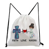 Heat Transfer Nurse Doctor FAITH LOVE NURSING Drawstring Bag
