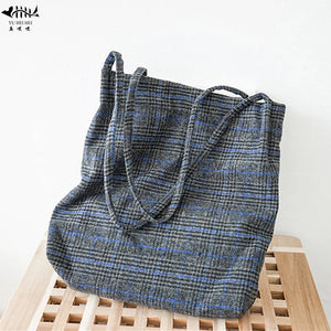 Plaid Vintage Handbag Purse Tote Shoulder Bag Heavy Duty Travel Book Bags