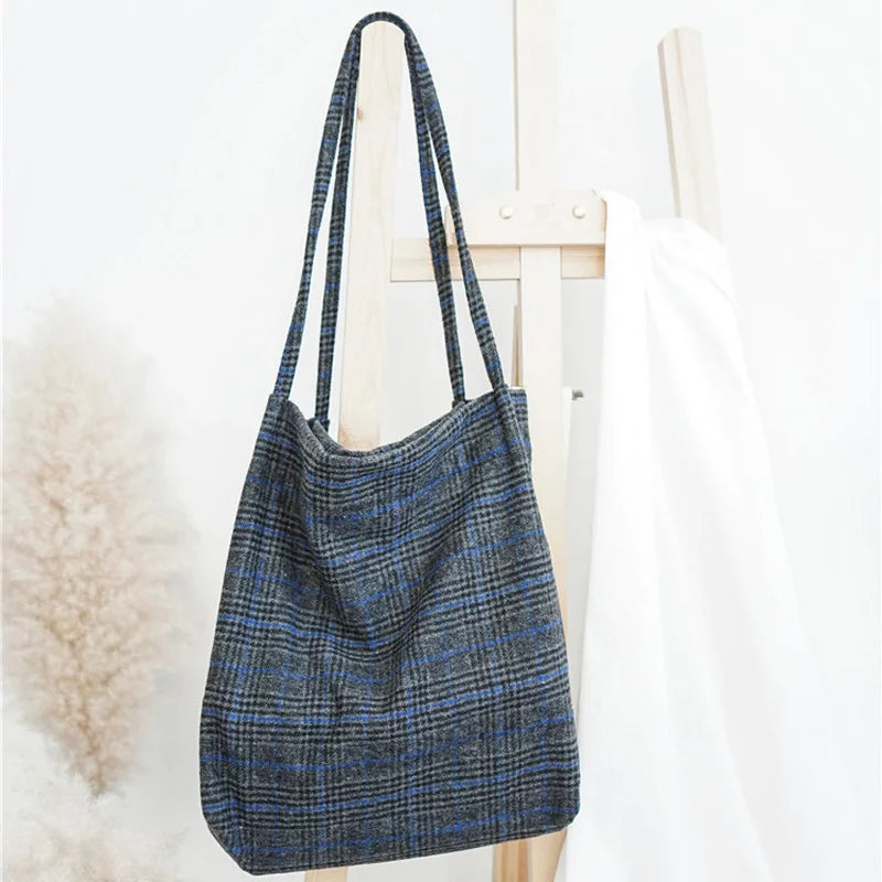 Plaid Vintage Handbag Purse Tote Shoulder Bag Heavy Duty Travel Book Bags