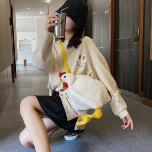 Hen Shape Plush Handbags Women Cartoon Chicken Shoulder Bag