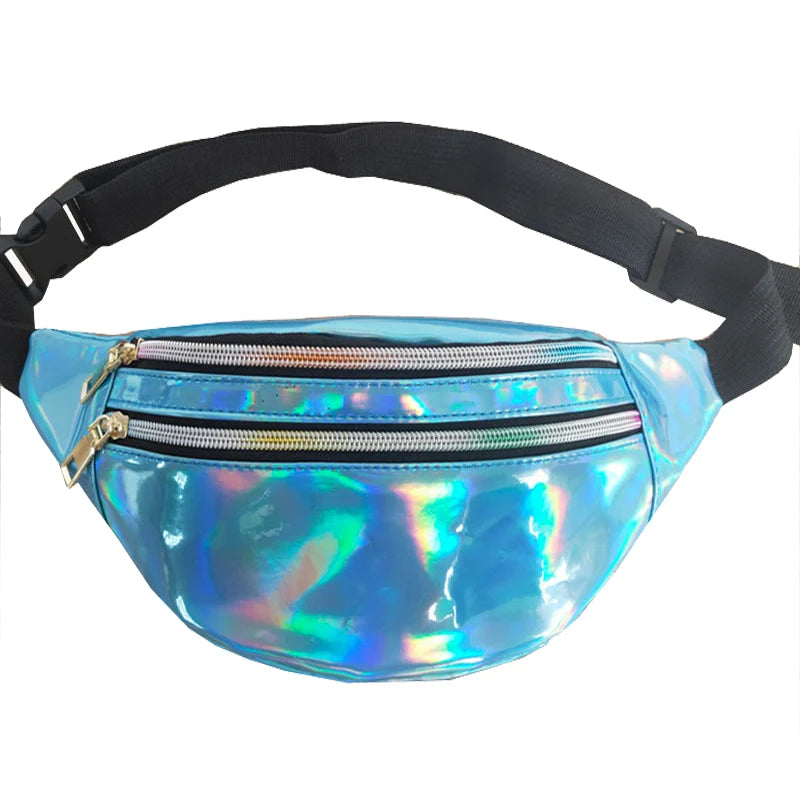 Pink Silver Holographic Waist Bag Fanny Pack Female Belt Bag