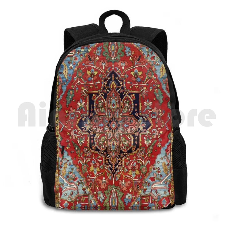 Heriz Persian Carpet Print Outdoor Hiking Backpack