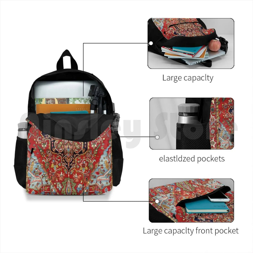 Heriz Persian Carpet Print Outdoor Hiking Backpack