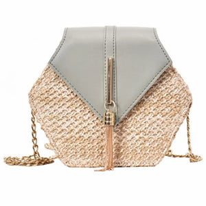 Straw Leather Shoulder Bag Handbag Women Summer Rattan Bag Woven Beach Tote Bag
