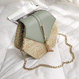 Hexagon Shoulder Bag Woven Beach Circle Handbag Summer Rattan Bag