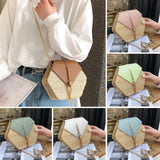 Hexagon Shoulder Bag Woven Beach Circle Handbag Summer Rattan Bag