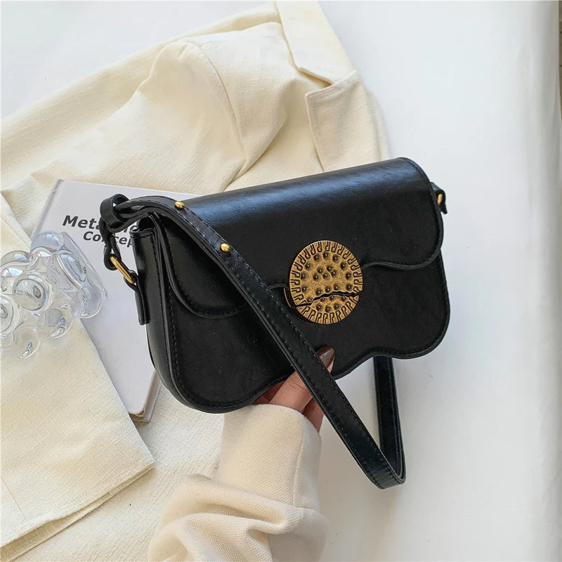 Vintage Waved Bottom Crossbody Bag Small Shoulder Purse Flap Handbag