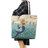 Mermaid Print Tote Bag Casual Handbag for Women High Capacity Portable Travel Be