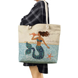 Mermaid Print Tote Bag Casual Handbag for Women High Capacity Portable Travel Be