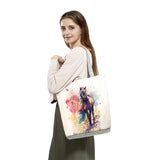 Animal Reusable Shoulder Bag Watercolor Horse Print Handbag