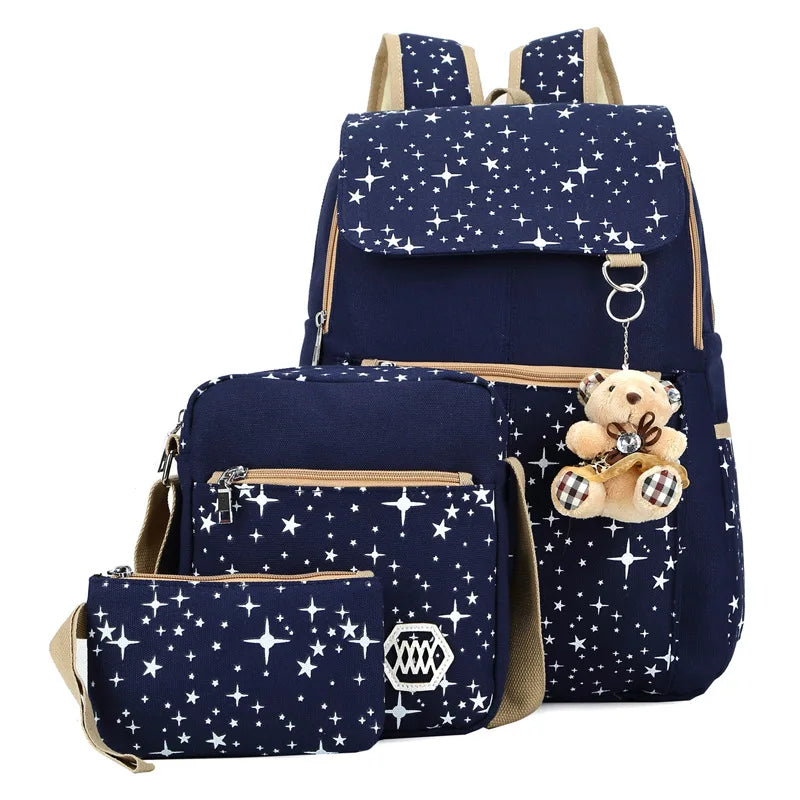 High Cap. Children Backpack w/ Bear Kids School Bags for Teenagers Girls