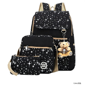 Kids School Backpack High Capacity Bear Print Girls Teenagers Bag