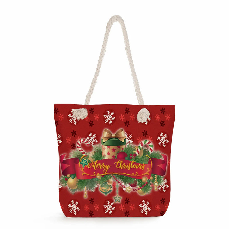 Christmas Gift Red Tote Handbags For Women Eco Reusable Shopping Bags