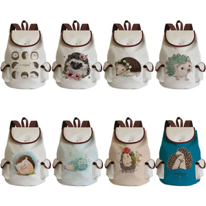 High Capacity Student Backpack Drawstring Bag Casual Portable Hedgehog Flower