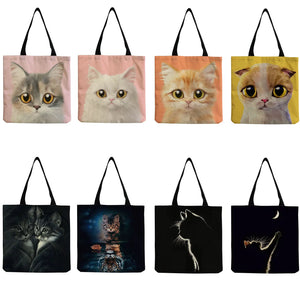 3D Cats Print Beach Bag Shoulder Tote Eco-Friendly Shopping Bag