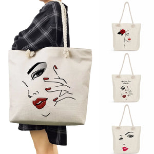 High Capacity Women's Tote Bag Thick Rope Storage Lips Print Shoulder Bag