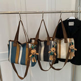 Stripe Canvas Commuter Tote Shoulder Crossbody - Vintage Style