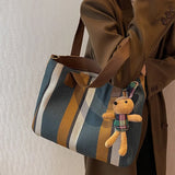 Stripe Canvas Commuter Tote Shoulder Crossbody - Vintage Style