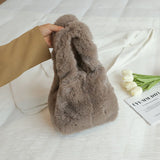 High Capacity Plush Bucket Bag Women Handbags Latest Style Shoulder Bags