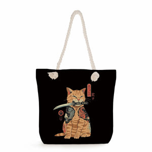 Cat Printed Shopping Tote Bag for Women