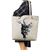 Cat Print Tote Bag High Capacity Reusable Shopper Foldable Handbag