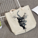 Cat Print Tote Bag High Capacity Reusable Shopper Foldable Handbag