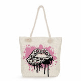 Leopard Lips Print Beach Tote Bag Reusable Shopping Thick Rope Travel Shoulder