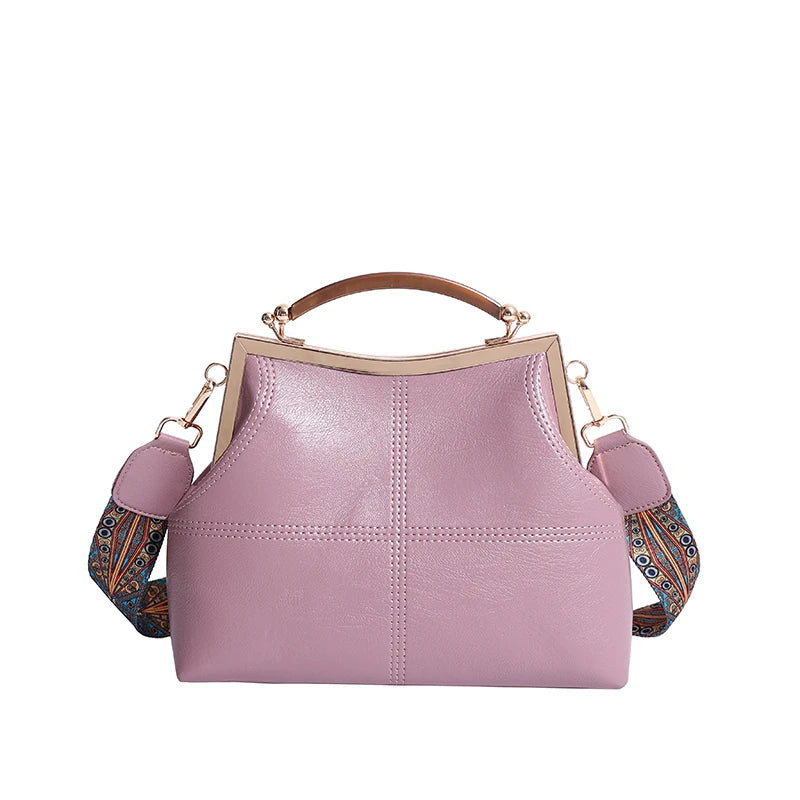 High End Clip Flower Women's Wide Strap Shoulder Bag Handbag