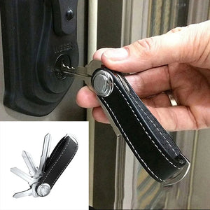 Leather Stainless Steel Keychain Car Key Holder Case