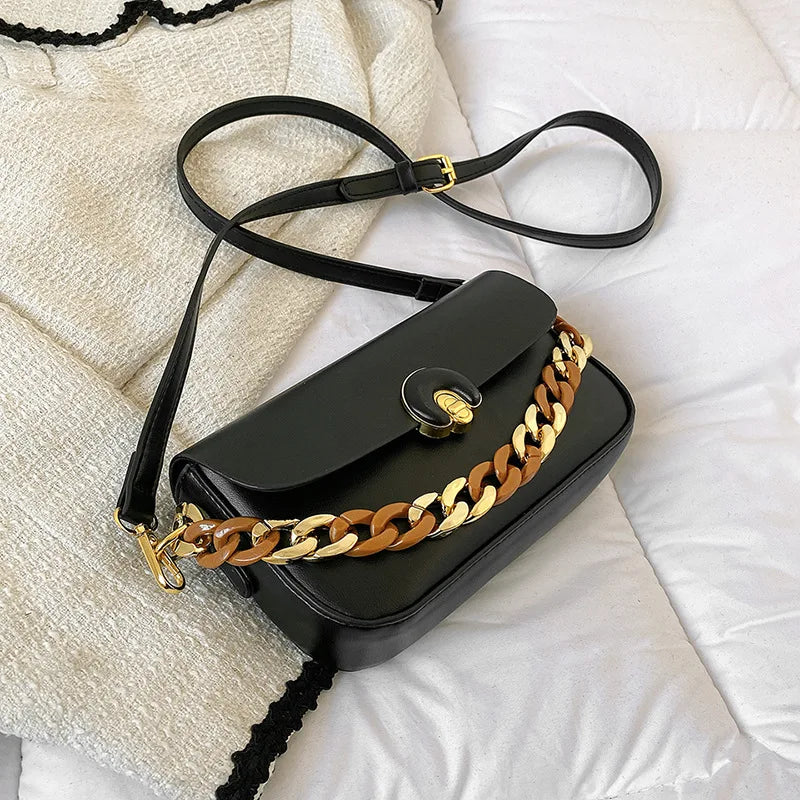 Vintage Saddle Shoulder Purse Acrylic Chain Women Handbag
