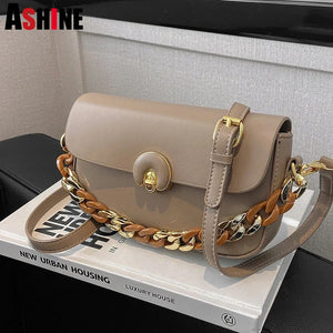 Vintage Saddle Shoulder Purse Acrylic Chain Women Handbag