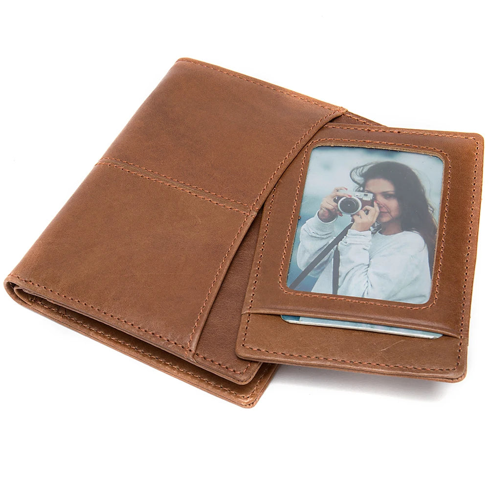 Vintage Men's Leather Short Wallet with Zipper