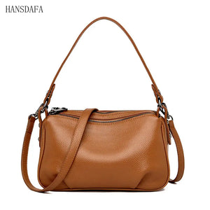 2 Layer Leather Shoulder Crossbody Bag for Women