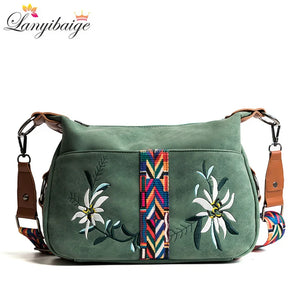 Abrasive Fabric Women Bag Embroidery Handbag Crossbody Tote