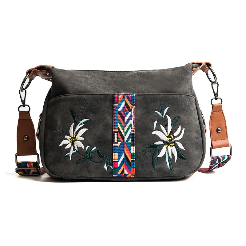 Abrasive Fabric Women Bag Embroidery Handbag Crossbody Tote