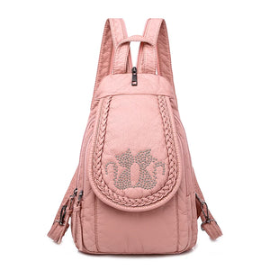 High Leather Backpack for Women School Bag Teenage Girls Female Travel