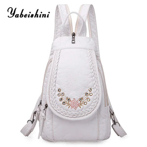 High Leather Backpack for Women School Bag Teenage Girls Female Travel