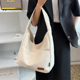 Women's Large Capacity Canvas Shoulder Bag Solid Shopping Tote Handbag