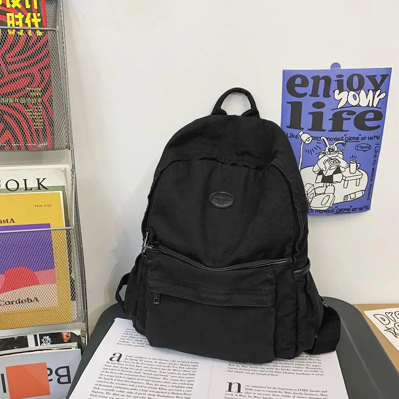 Canvas School Backpack Ladies Shoulder Bag Boy Girl Travel Student Bag