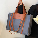 Canvas & Leather Shoulder Bag for Women - Large Capacity Handbag