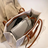 Canvas & Leather Shoulder Bag for Women - Large Capacity Handbag