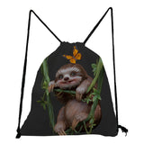 Casual Portable School Bag Drawstring Backpack Plant Sloth Print Gift