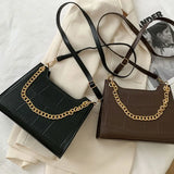 Casual Stone-grain Pu Leather Shoulder Bag Crossbody Chain Strap Square Bag