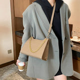 Casual Stone-grain Pu Leather Shoulder Bag Crossbody Chain Strap Square Bag