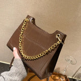 Casual Stone-grain Pu Leather Shoulder Bag Crossbody Chain Strap Square Bag